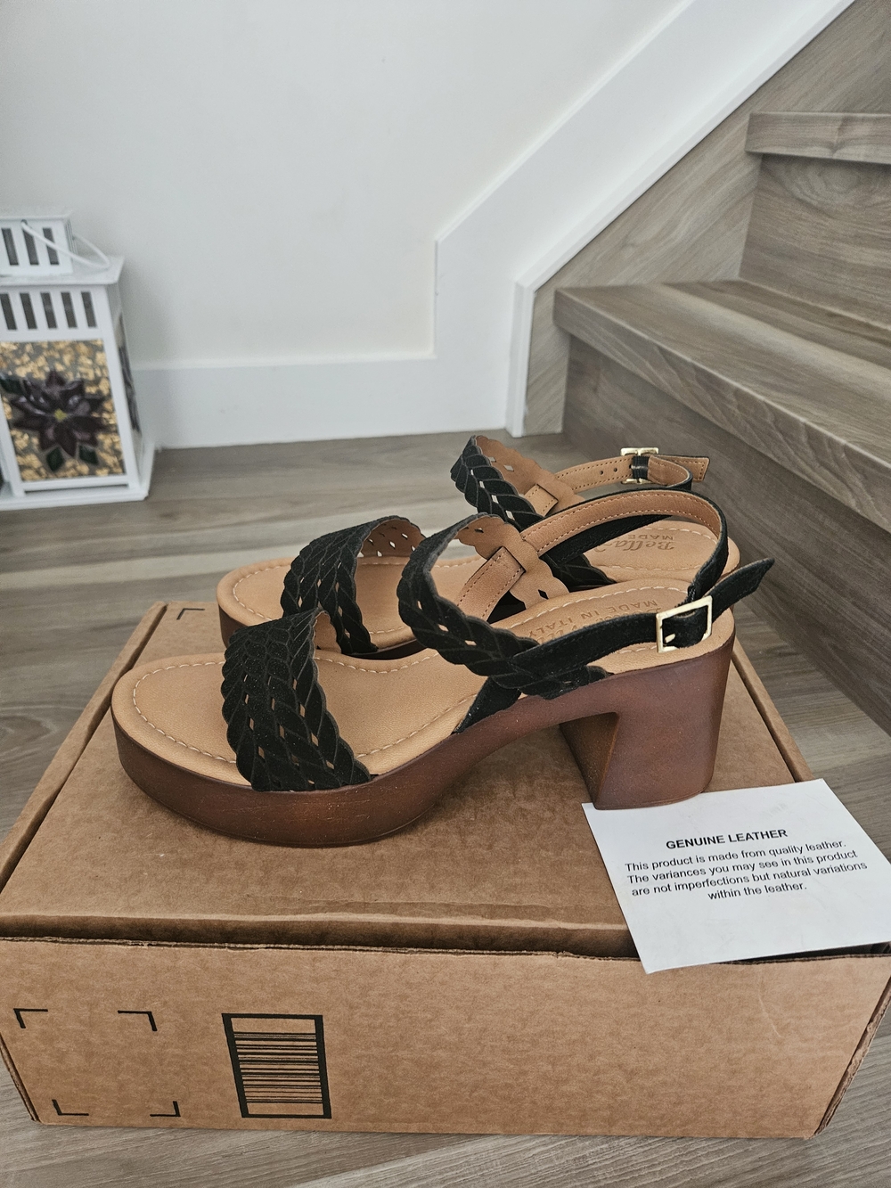 Brand New Bella Vita Braided Black Leather Block Heel Sandals Size 8